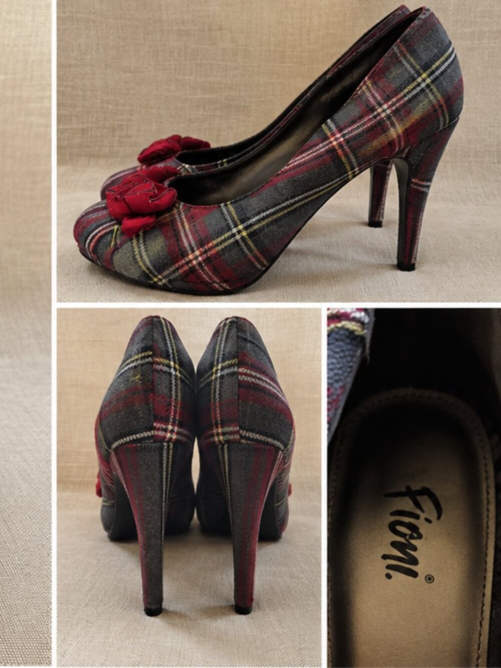 Fioni Plaid Pumps Women's Size 11 Red Bow Round Toe Preppy Heels